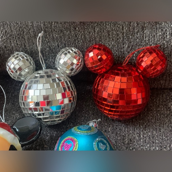 DISNEY VINTAGE MICKEY MOUSE ORNAMENTS 3 Red & Clear Mosaic Mirrored Disco Ball - Picture 8 of 11